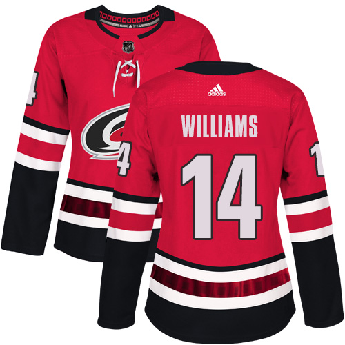 Adidas Carolina Hurricanes 14 Justin Williams Red Home Authentic Women Stitched NHL Jersey